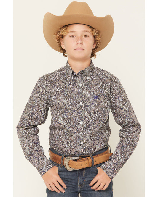 Boy's Paisley Long Sleeve  Western Print Shirt