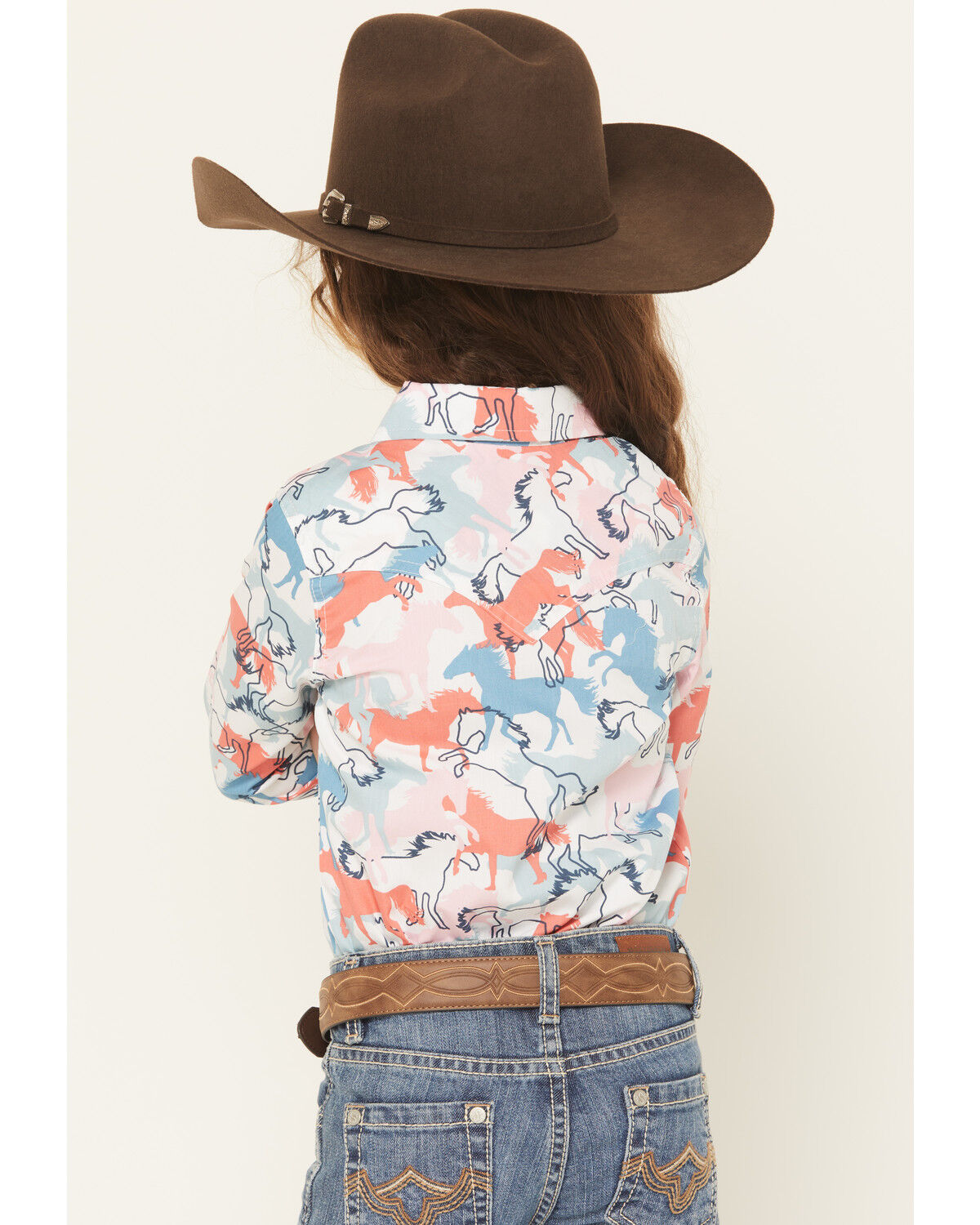 Girl's Horse Print Long Sleeve Western Snap