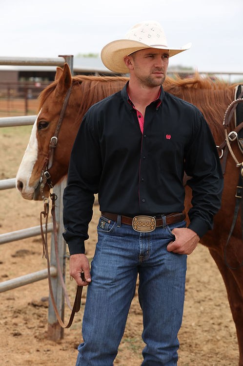Men's Cinch Long Sleeve Solid Black Shirt