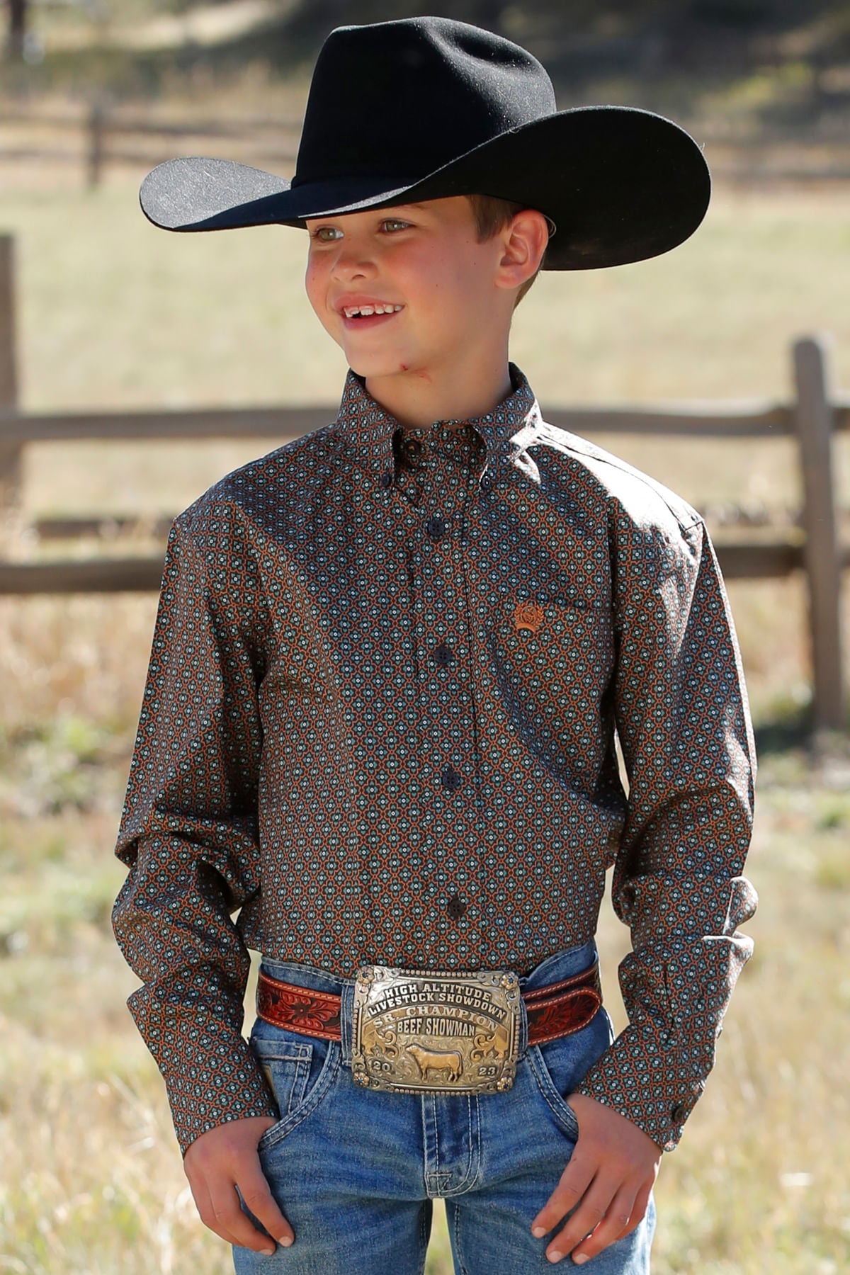 Boy's Long Sleeve Print Western Shirt