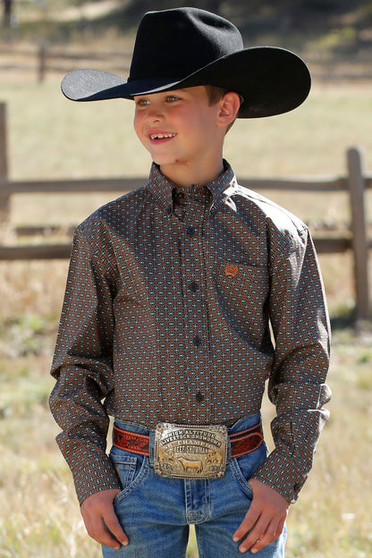 Boy's Long Sleeve Print Western Shirt