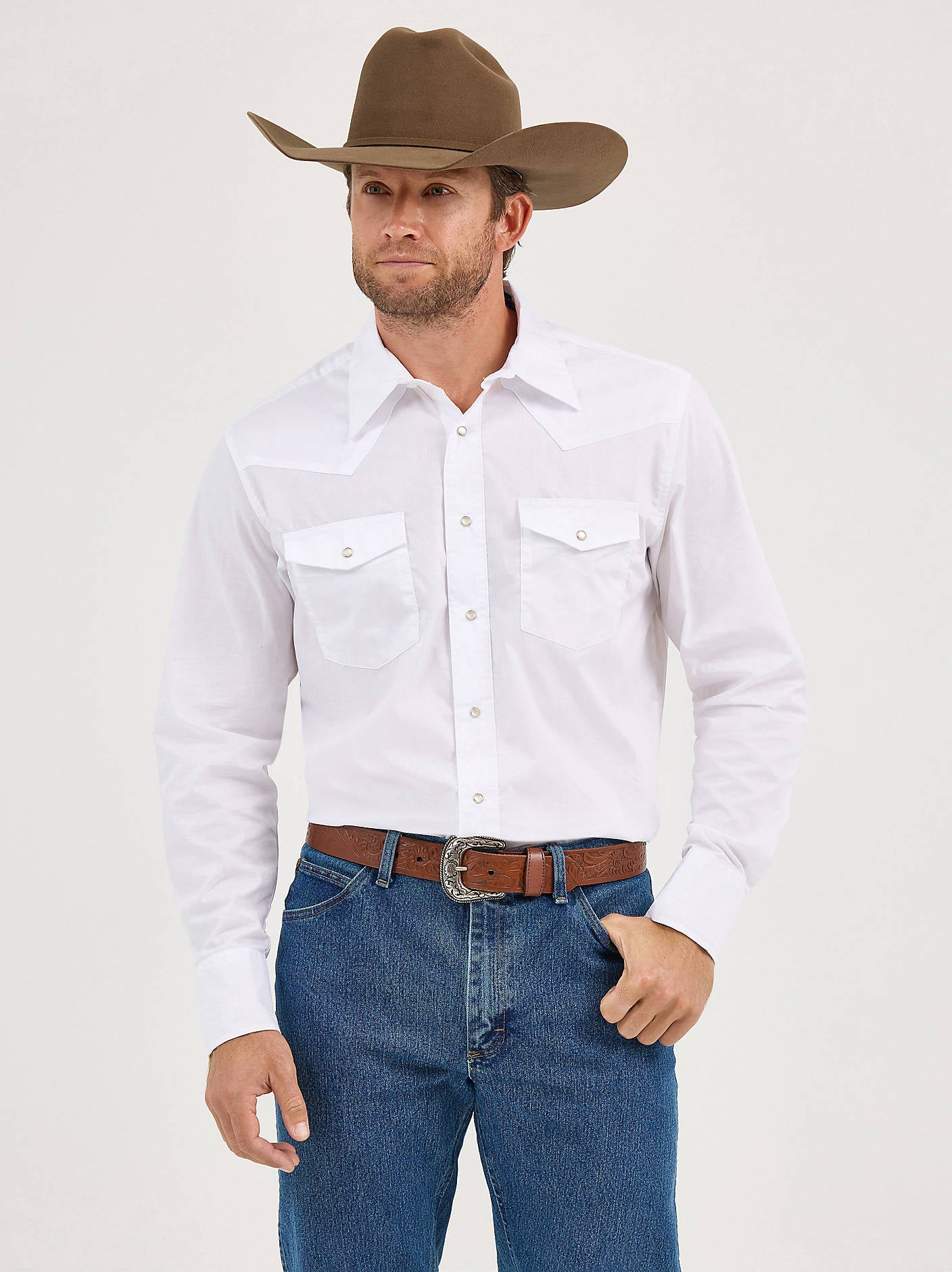 Men's Long Sleeve Solid Broadcloth Western Shirt