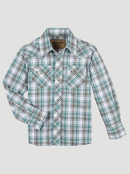 Boys Retro Long Sleeve Snap Shirt