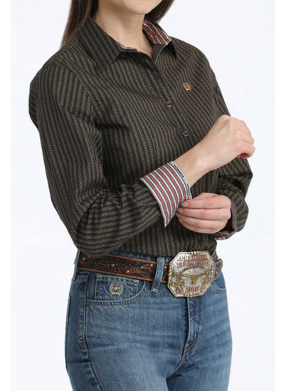 Women's Cinch Long Sleeve Brown Print Western Shirt