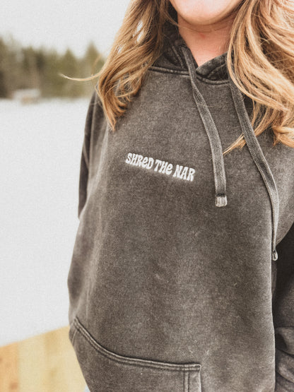 Shred The Nar Embroidered Acid Wash Hoodie