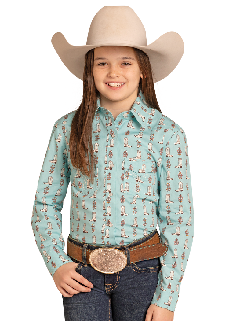 Girl's Long Sleeve Print Snap Shirt