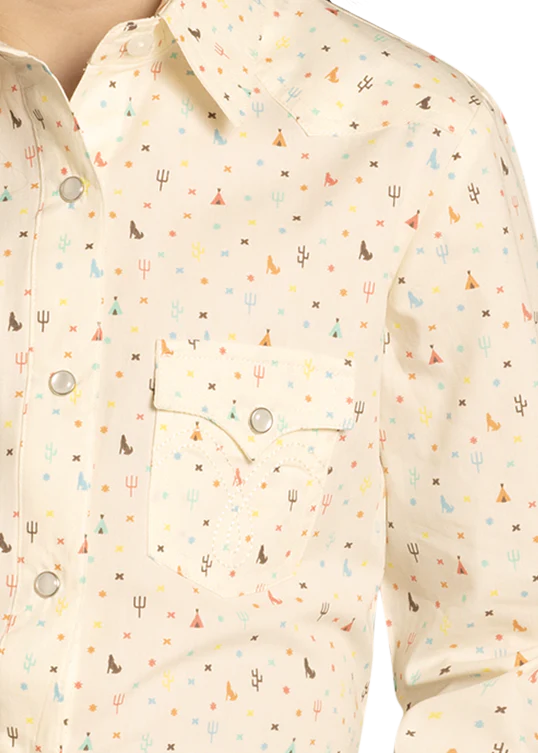 Girl's Long Sleeve Print Snap Shirt