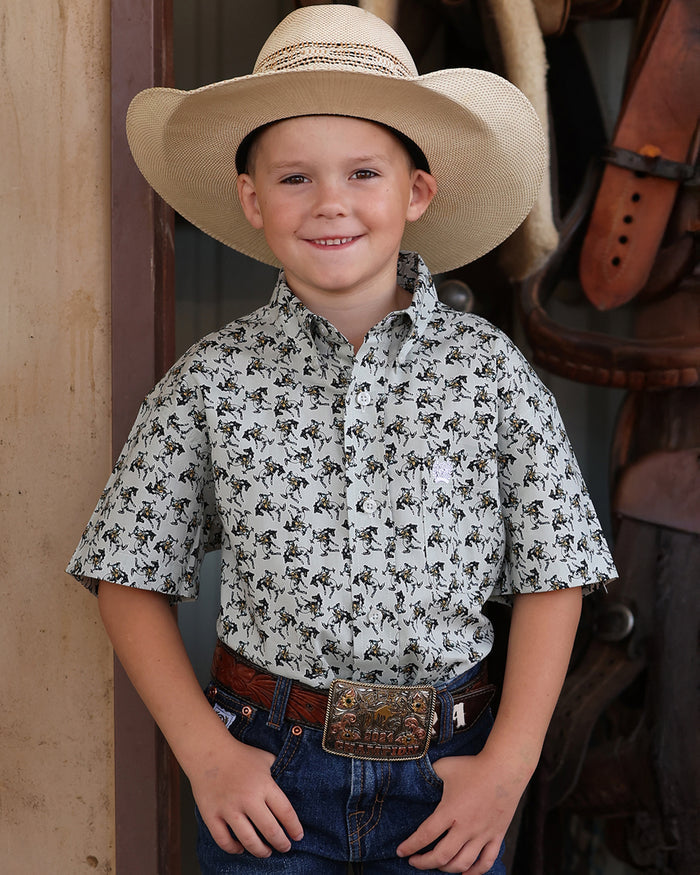 Boy's Button Short Sleeve Print Shirt