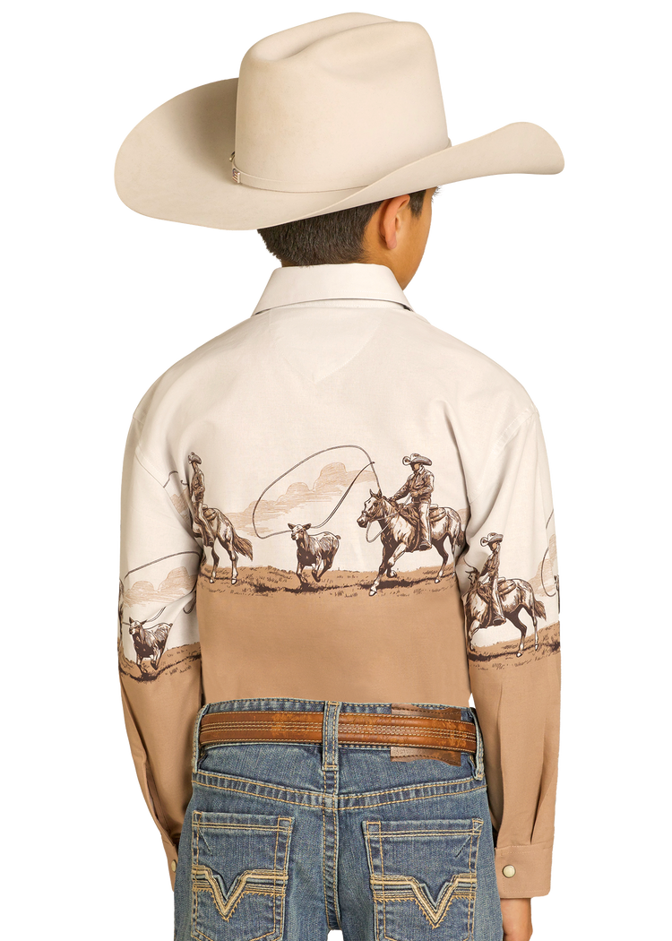 Boy's Panhandle Cowboy Border Long Sleeve Snap Shirt