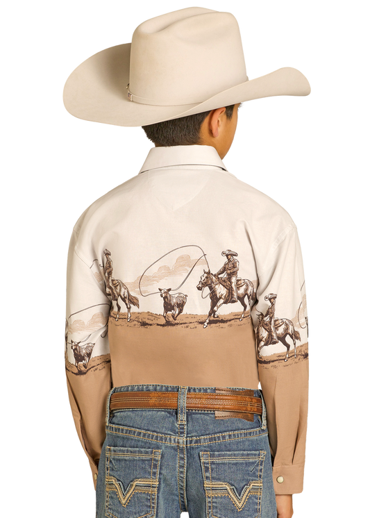 Boy's Panhandle Cowboy Border Long Sleeve Snap Shirt