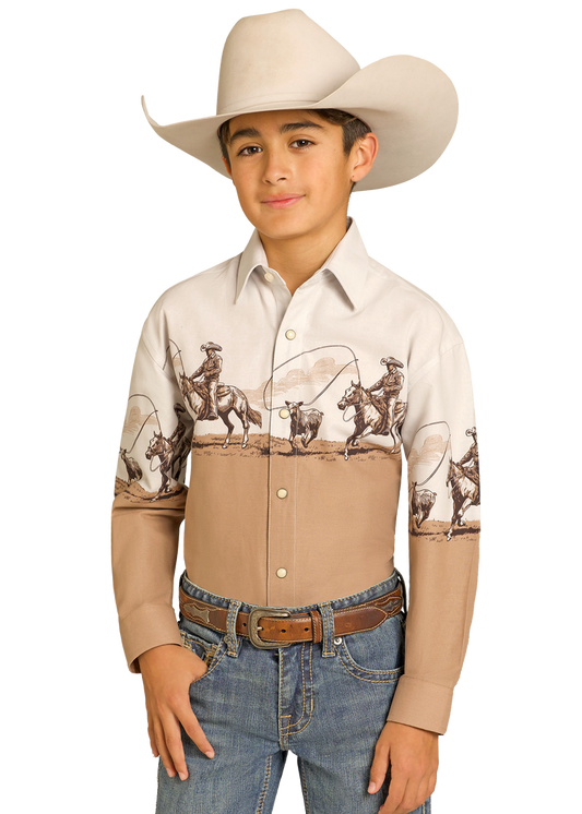 Boy's Panhandle Cowboy Border Long Sleeve Snap Shirt