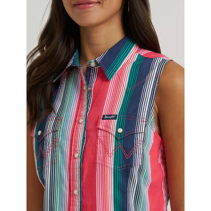 Women's Striped Sleeveless Snap Shirt
