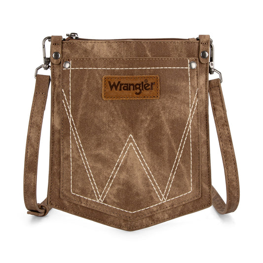 Wrangler W Stitch Water Repellent Pocket Crossbody Brown