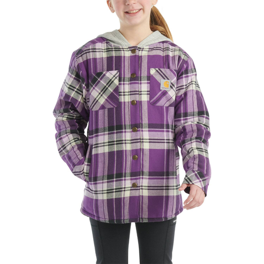 Girl's Flannel Snap Front Hooded Shirt Jacket