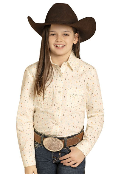 Girl's Long Sleeve Print Snap Shirt