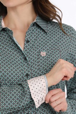 Women's Geometric Print Button Down Western Shirt