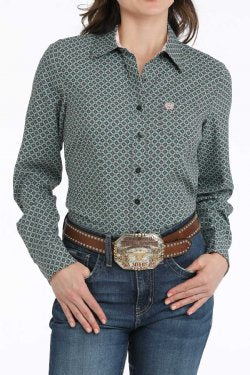 Women's Geometric Print Button Down Western Shirt