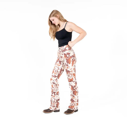 Women's Denim Cowhide Print Boot Cut Jeans